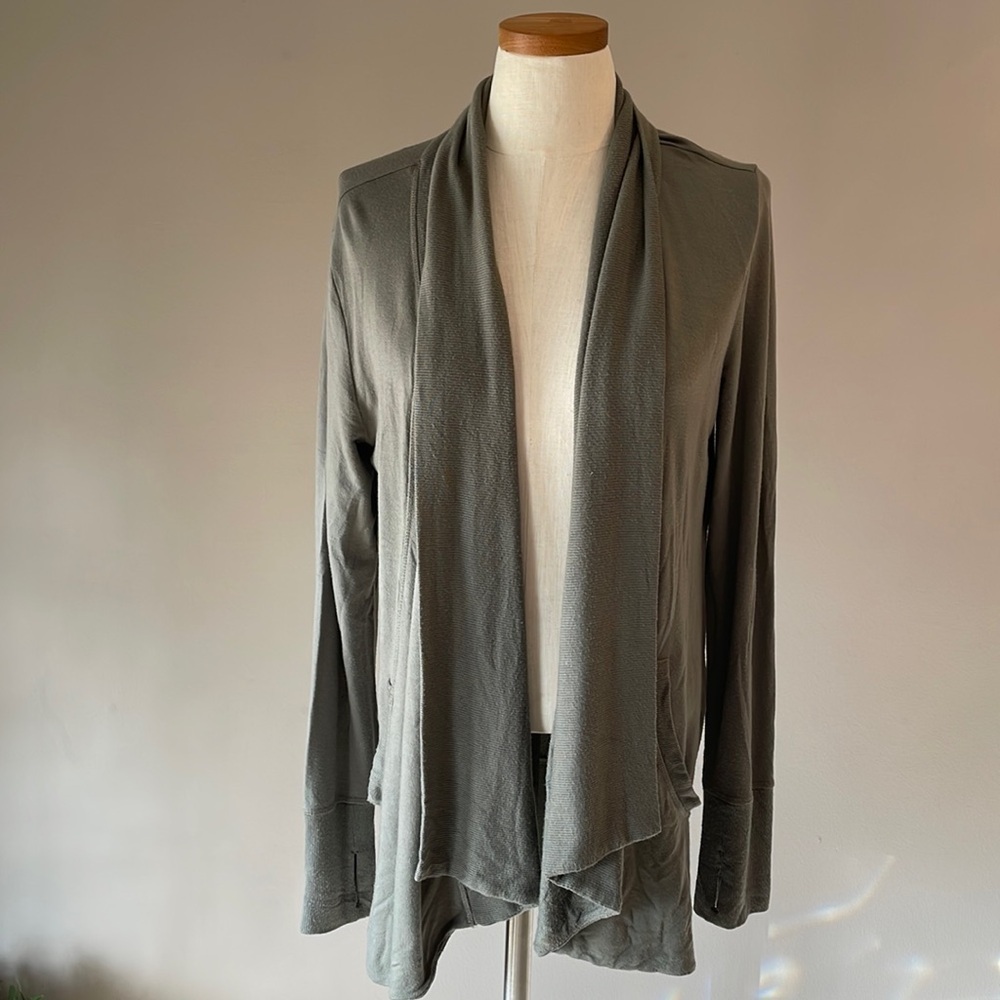 ATHLETA Pranayama open leisure cardigan MODAL fabric waterfall collar pockets MP